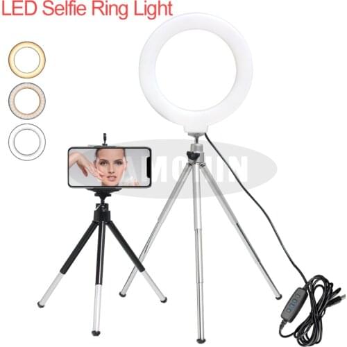 6 inch LED Desktop Ring Light Mini Dimmable Lamp With Tripod Stand USB Plug For Video Live Photo for Makeup Youtube Phone Holder