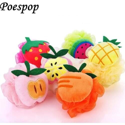 6 pics fruit bath ball Baby bath towel with lovely flowers Cute Fruit Shape Bath Rub Brushes shower Sponges Soft Mesh Loofahs