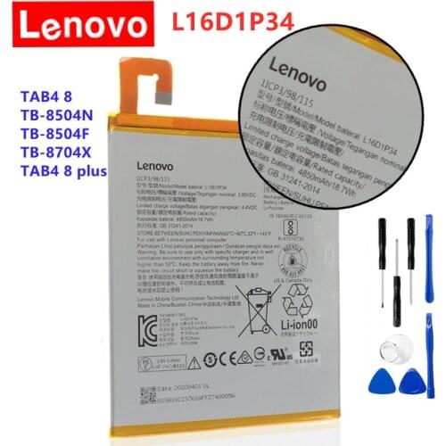 L16D1P34 Original Replacement Battery For LENOVO TAB4 8 TB-8504N TAB4 8 plus Li-ion Bateria Li-Polymer Batterie 4850mAh + Tools