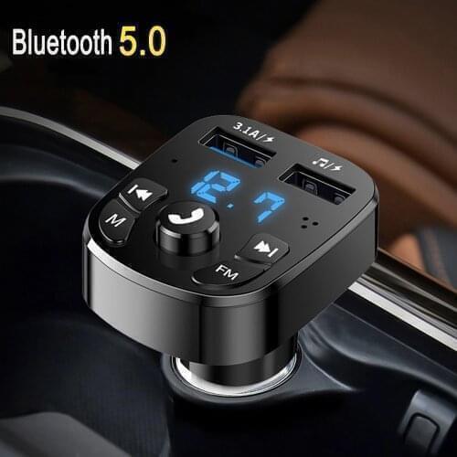 Car Bluetooth 5.0 FM Transmitter Wireless Handsfree Audio Receiver Auto MP3 Player 3.1A Dual USB Fast Charger Support USB Play