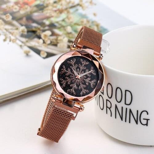 Fashion Star Snowflake Watches for Women Quartz Female Clock Milan Belt Lazy Mesh Belt Casual Elegant Wristwatch