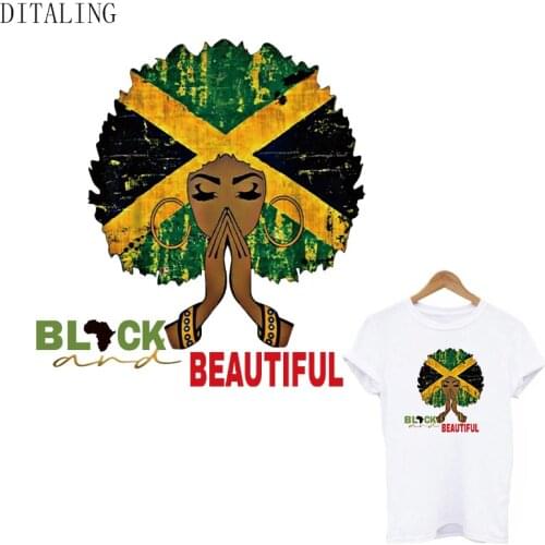 Black Beautiful Women Patch On Clothing Thermal Sticker On Clothes DIY Girl T-Shirt Tops Washable Patch Iron On Transfer Sticker