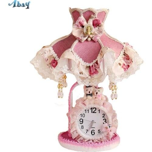 European Bedroom Princess Room Table Lamps Bedroom Bedside Fabric Couple Bear Children Room Lovely Pink Light Wedding Gift De