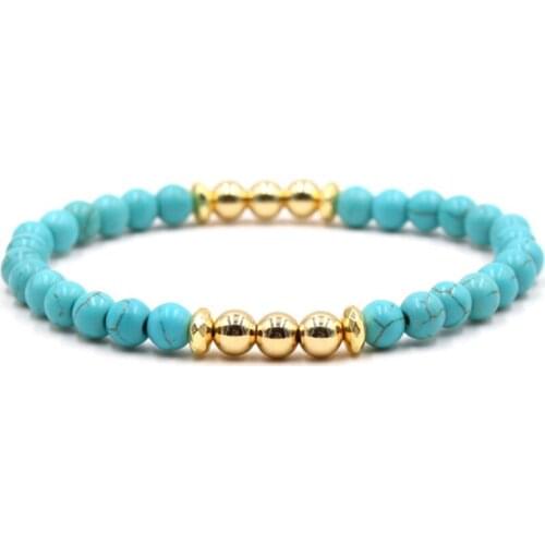FYSL Light Yellow Gold Color Metal Beads Connect 6 mm Green Turquoises Stone Stretchy Bracelet Trendy Jewelry
