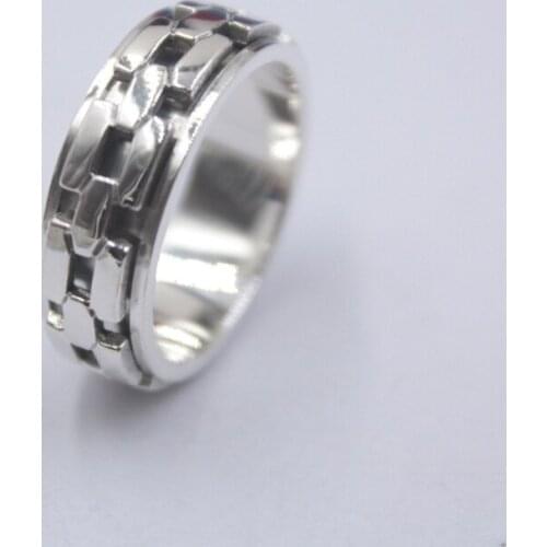 Pure 925 Sterling Silver Ring Band 7mm Link-Pattern Ring Size from 6.5-12 For Unisex