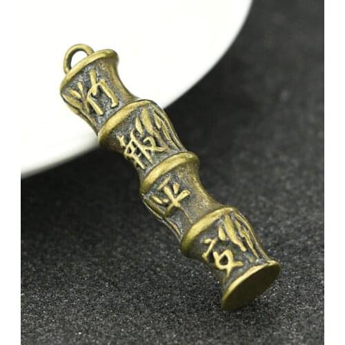 Collectable Chinese Pure Brass Carved Bamboo Fall Bamboo Pays Peace Car key chain Exquisite Small Pendant Statues