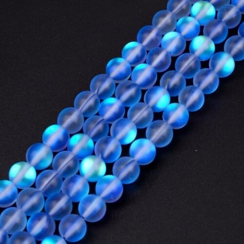 Wholesale Dull Polished A+ Blue Austria Crystal 6 8 10 12mm Glitter Moonstone Round Beads for Diy Jewelry Making Bracelet