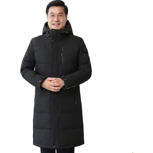 -30 Degree Middle-aged Men Winter Down Coat For Father Plus Size 4XL Long White Duck Down Jacket Men Hooded Loose Down Parka Men