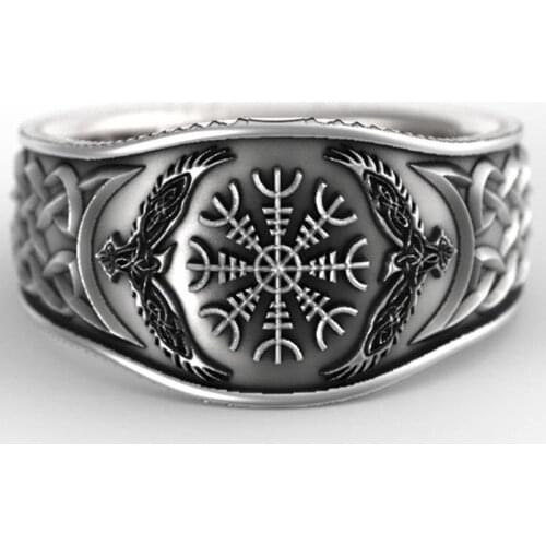 MIQIAO Norse Mythology Vikings Celtics Compass Crow 925 Sterling Pirate Silver Rings for Men Women Fashion Gift Jewelry Anel