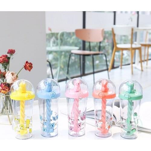 Cartoon Animal Mixing Cup Cute Sweet Creative Plastic Straw Cup Large Capacity Outdoor Student Water Cup