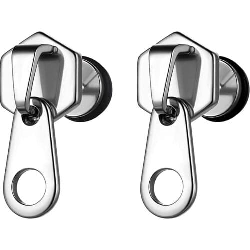 Zipper closure Studs Earrings Men Hip Hop 316L Stainless Steel Punk Studs Tiny Earring Mens Gold/Black Fashion Street Jewelry