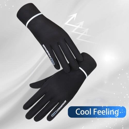 Summer Ice Silk Gloves for Women Cool Sun Protection Anti-Uv Anti-Slip Breathable Two-Finger Cut Touch Screen Cycling Gloves