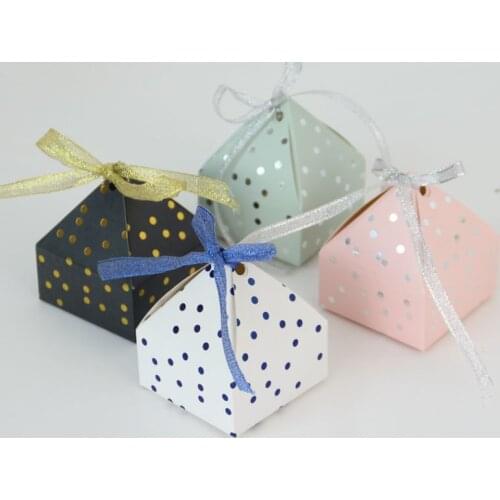 Gift Box Bronzing With Ribbon Wedding Package Candy Chocolate Jeweler Bag Birthday Party Decoration Pyramid Shape