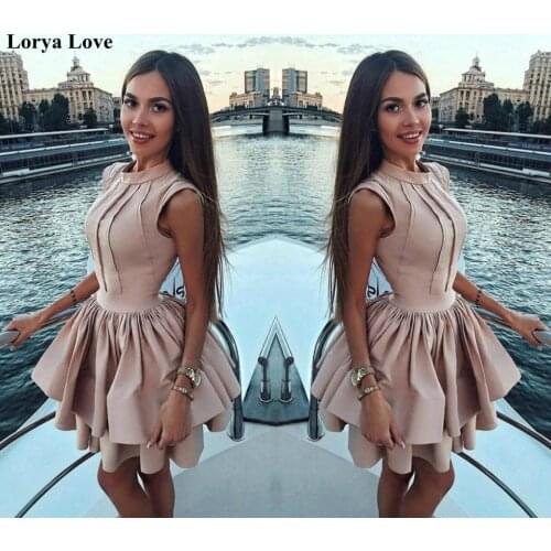 Champagne Cocktail Dresses 2020 Short Prom Dress Satin Ruffles Homecoming Gown Women Formal Party Night Elegant Graduation Dress