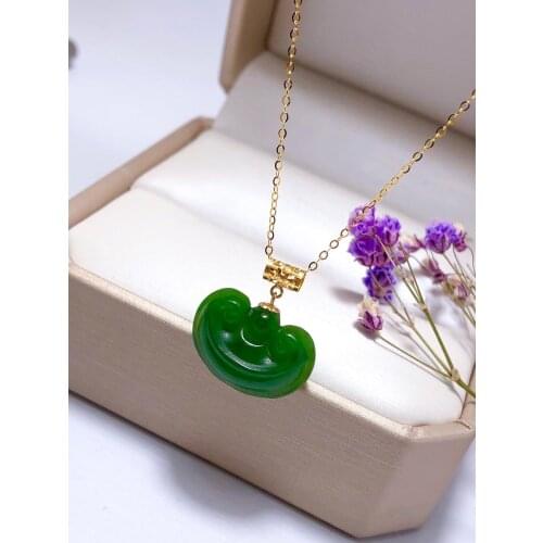 SHILOVEM 18k YELLOW gold Natural green Jasper pendantsm none necklace fine Jewelry women wedding new plant gift yzz1217999by