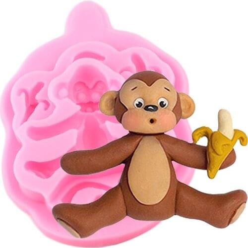 Monkey Banana Silicone Mold Baby Birthday Animal Fondant Molds Cake Decorating Tools Candy Chocolate Gumpaste Clay Resin Moulds