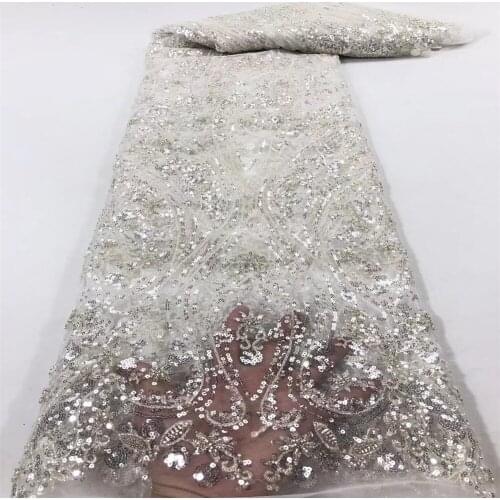 SJ Lace French Tulle Lace Fabric 2021 High Quality Lace Material African Handmade Beaded Lace Fabric For Evening Party Sew r2-79