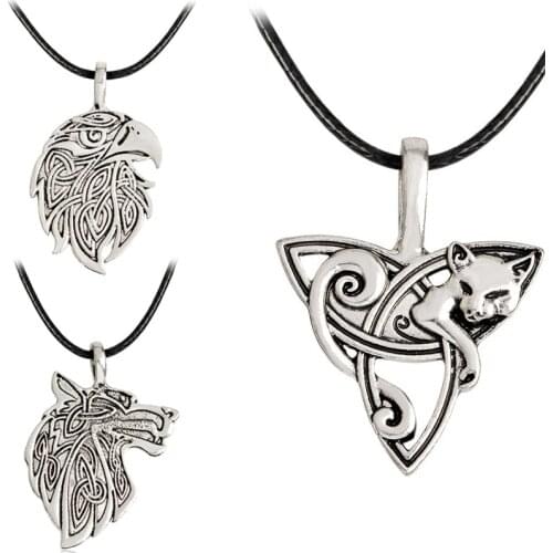 Viking style cat eagle wolf pendant necklace jewelry Norse Scandinavian animal wolf amulet necklace for Norway unisex accessor