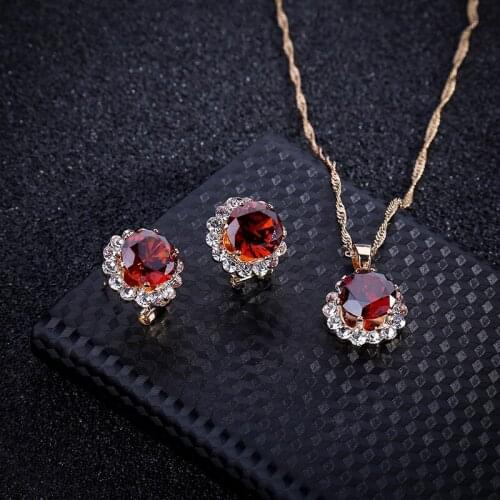 UFOORO Birthstone Bridal wedding set New Romantic Charm Royal blue Cubic Zirconia round Necklace clip Earrings Wedding Set