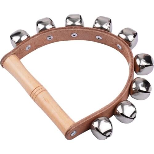 Tambourine Handbell Muscial Instrument 9 Jingle Bells Percussion with Wood Handle Children Toy