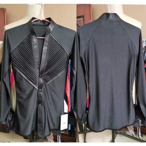 Latin Dance Professional Competition Clothing For Men Black Long Sleeve Stand Collar Tango Ballroom Performance Costume VDB3759