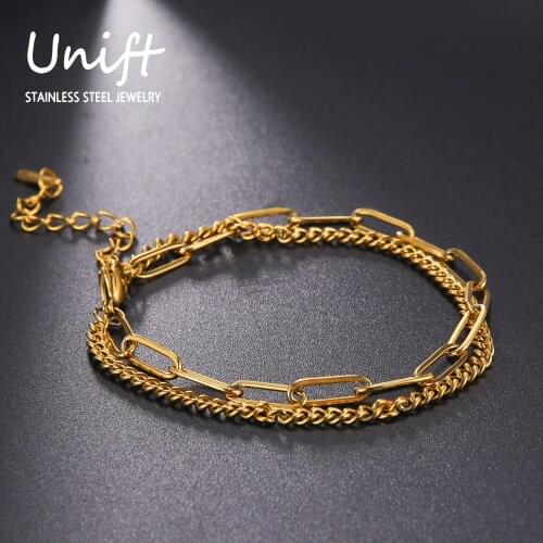 Unift Simple Double Layer Bracelets&Bangles Charm Solid Color Stainless Steel Vintage Fashion Jewelry for Women Girls Party Gift