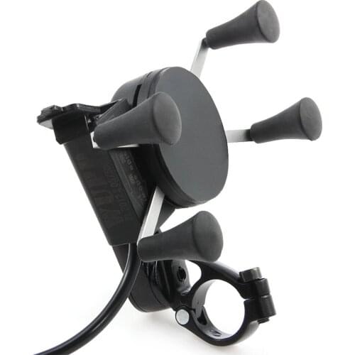 Motorcycle Bike Handlebar Rail Mount USB Charger and Universal Grip Cell Phone Holder