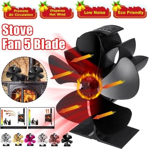 Black Stove Fan 5 Blades Heat Powered Fireplace Fan Log Wood Burner Ecofan Quiet Home Fireplace Fan Efficient Heat Distribution