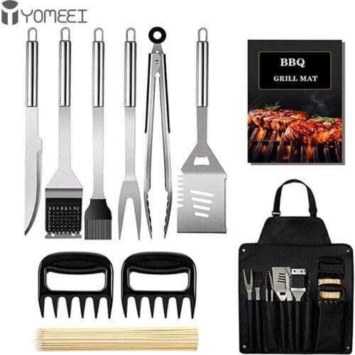 YOMEEI Stainless Steel Barbecue Fork Brush Spatula Clip Tool Portable Barbecue Tool Set Aluminum Outdoor Cooking Tool