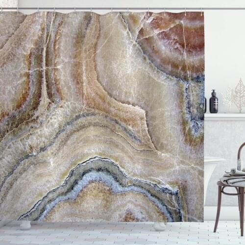 Marble Print Shower Curtain Set Natural Stone Tan Surface Look Curtain for Bathroom Decor 12 Hooks Decorative Bath Accessory