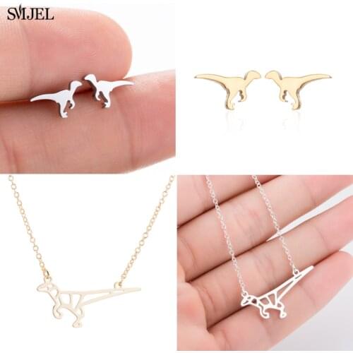 SMJEL Gold Earing Stainless Steel Punk Animal Dinosaur Stud Earrings for Women Men Dragon Earring Bijoux Jewelry Birthday Gift