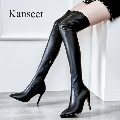 Kanseet Sexy Thigh High Boots 2021 New Arrival Autumn Winter Black Women Over The Knee Boots Fashion Thin High Heels Shoes 40