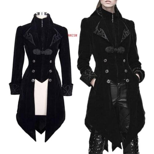 2021 Steampunk Women Medieval Dress costume Velet Stand Collar Tailcoat Gothic Vampire Cosplay Jacket Coats S-5XL