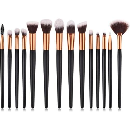 14 pcs Black gold Wooden handle Makeup brush tool natural brush set tool professional soft hair high quality highlighter lip glo