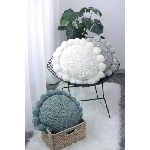 2021 INS Cute Sunflower Throw Pillow Tassel Pompom Knitted Round Cushion Beige Home Decor Sofa Pillows Hand Rest Seat Cushions
