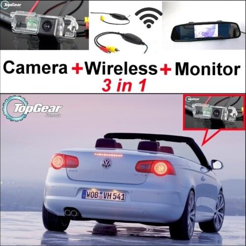 3 in1 Special Wifi Camera + Wireless Receiver + Mirror Monitor DIY Back Up Parking System For VW Volkswagen EOS 2006~2009