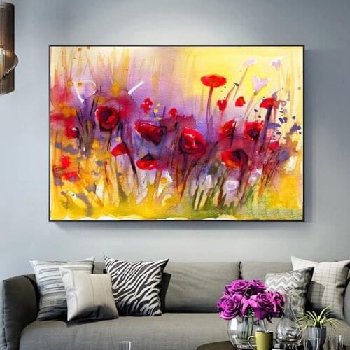 Abstract Poppy Flower Canvas Paintings On The Wall Modern Red Flowers Pop Art Canvas Prints Wall Pictures For Living Room Decor