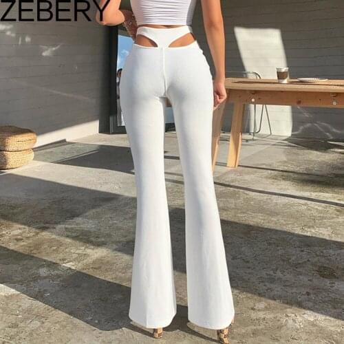 ZEBERY White Knitting Sexy Cut-Out High Waist Flare Pants Trousers Fall Winter 2021 Harajuku Bell Bottom Pants Loose