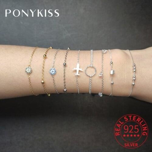 PONYKISS Trendy S925 Sterling Silver Plane Stars Eye Bracelets for Woman Party Fine Jewelry Accessory Minimlist Chic Gift