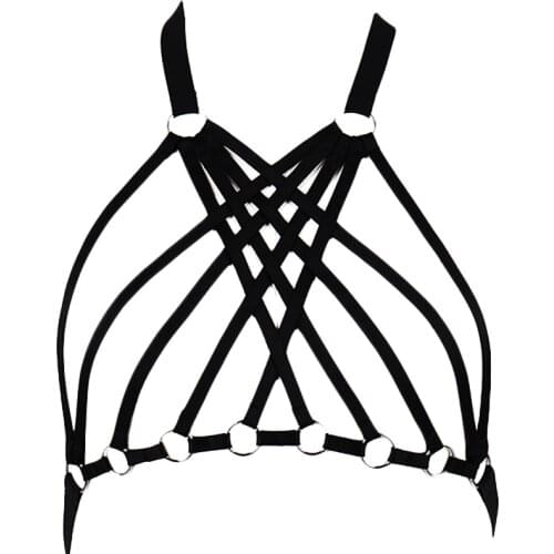 Hollow Ring Harness Bra Elastic Adjustable Body Cage Goth Top Body Harness Sexy Bondage Lingerie Festival Woman Bra