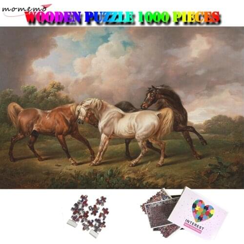 MOMEMO Three Horses In A Stormy Landscape Wooden Adult Puzzle 1000 Pieces Jigsaw Puzzles Artistic Adults 1000 Pieces Puzzle Toys