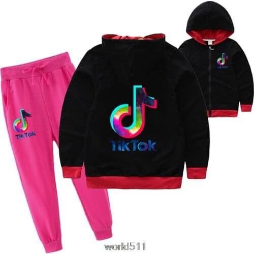 Tik Tok Childrens Clothing Cartoon kids Long-Sleeved Hooded Zipper Cardigan Boys And Girls Leisure Sports Home Autumn Suit