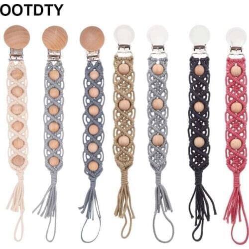 Baby Dummy Chain Pacifier clip Crochet Cotton Soother Holder Infant Toddler Wooden Beads Teething Toy