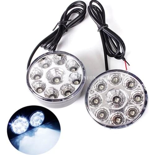 DHL 100PCS 2PCS/Set 9LED Round Daytime Driving Running Light Car Fog Lamp Headlight White