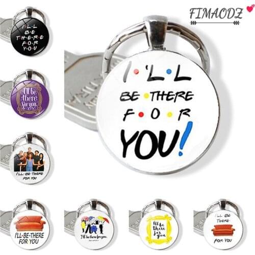FIMAODZ Friends TV Show Keychain Cartoon Pattern Glass Cabochon Alloy Pendant Key Ring For Good Friend Gift