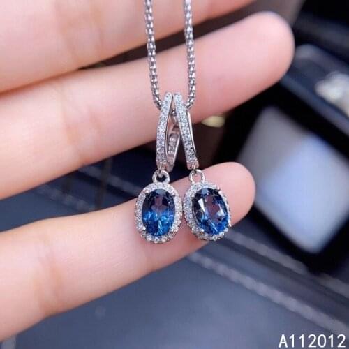 KJJEAXCMY fine jewelry natural blue topaz 925 sterling silver classic girl new earrings eardrop support test hot selling
