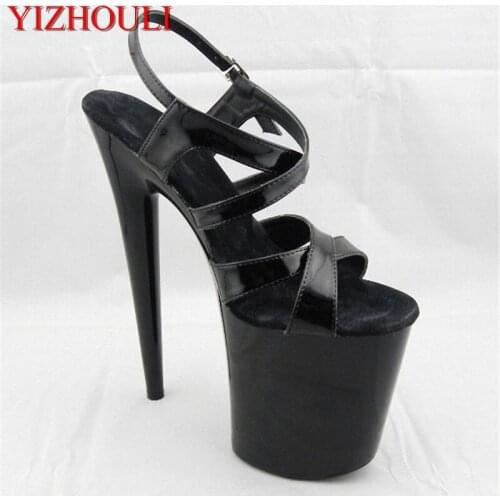 Classics black Sexy open toe sandals super-elevation 20 high-heeled sandals stripe high heels ladys 8 inch sexy gladiator shoes