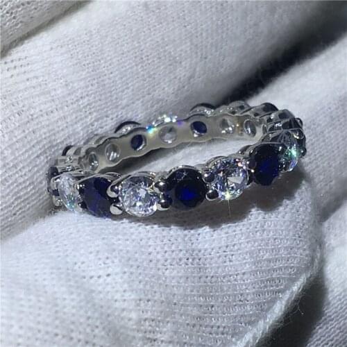 Handmade Finger Jewelry 925 Sterling Silver ring Sona Blue 5A zircon Stone Engagement Wedding Band Rings for women men Gift