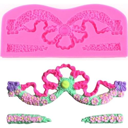 Beautiful Bow Flower Shape Lace Chocolate Cake Decorating Tools DIY Baking Fondant Silicone Mold E561