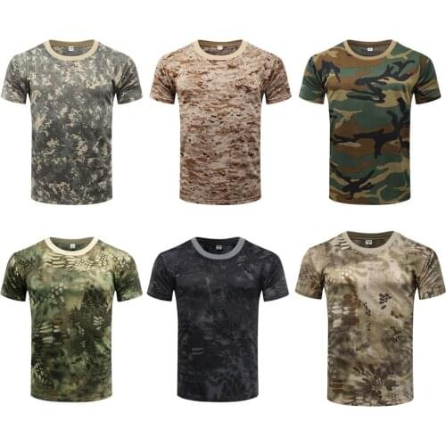 Outdoor Summer Army Hunting Mens Quick-dry T-shirt Short Sleeve Camo Tee Shirt Hiking Running Tops M-3XL